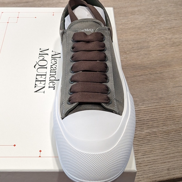 Mens Alexander McQueen Plimsol Silk/Textile Sneakers Pewter - Picture 2 of 7